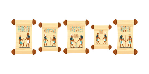 Egyptian gods and pharaohs on ancient papyrus scrolls