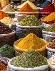 Vibrant Spice Market Display - Aromatic Flavors and Culinary Delights.