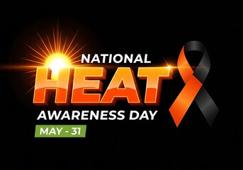 National heat awareness day illustration with sun and orange ribbon on black background