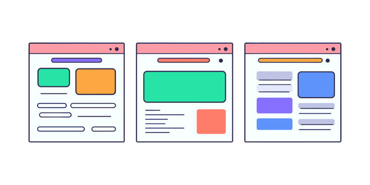 Web page layouts showing graphic design user interface testing