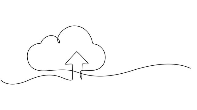 Cloud storage continuous one line drawing animation video, Full length one line animation. Animated self drawing of continuous line draw cloud with arrows. Cloud network, data storage and backup.