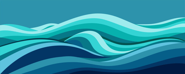 Vector illustration in flat design style, zigzag pattern in the shape of a wave of blue water, ocean, sea. 