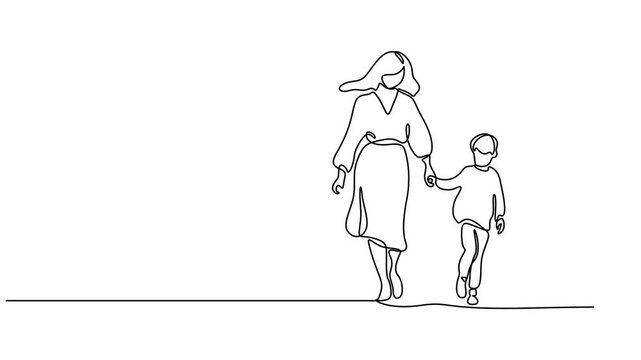 Abstract family, mother and children, Self drawing animation one continuous line draw, logo, mother and child continuous one line drawing on white background. Line art Happy Mother's Day animation.