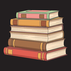 Stack of colorful books on a black background perfect for education and reading concepts