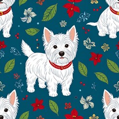West Highland White Terrier Pattern - A Floral and Canine Delight.