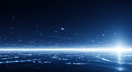Fototapeta premium Abstract blue digital landscape with glowing light and particles