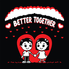 Couple T-shirt Design for Valentine's Day Featuring a Heart and Cartoon Characters