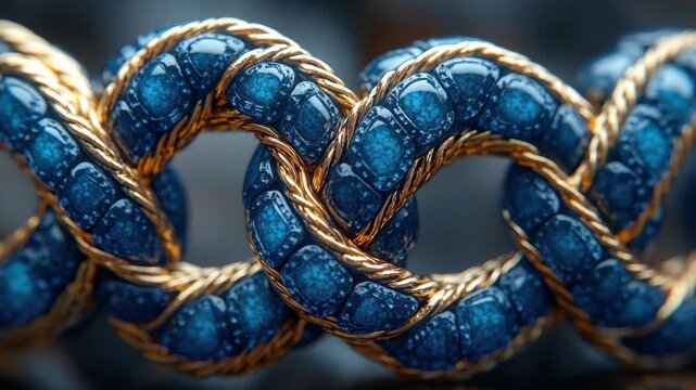 Intricate golden and blue braided chain depicting craftsmanship and elegance in jewelry design