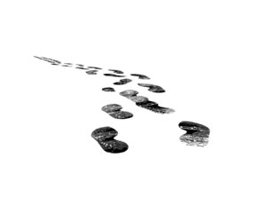 - vector black boot prints on a white background, a simple vector illustration of shoe tracks in the shape of an arrow