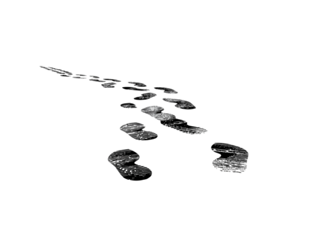 - vector black boot prints on a white background, a simple vector illustration of shoe tracks in the shape of an arrow