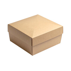 A brown cardboard box with a lid, sitting against a black background
