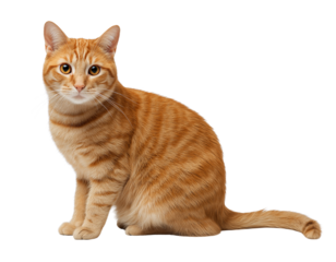 aphotograph of an orange cat sitting, isolated on a white background with no shadows 