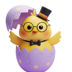 Adorable Easter Chick Hatching from Egg Dressed in Bow Tie and Top Hat for Spring Celebration