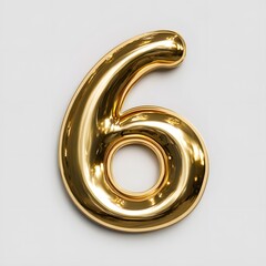 Luxurious Polished Golden Metallic Number Six Opulent Reflective