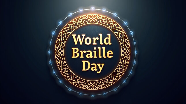 Celebrate world braille day with this captivating image featuring a golden emblem adorned with intricate patterns, symbolizing inclusivity and awareness for the visually impaired community - Powered by Adobe