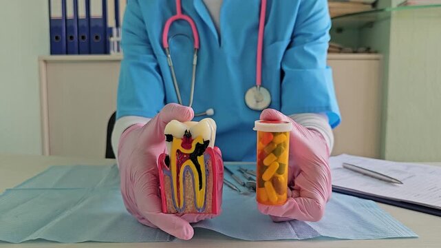 Understanding dental care through visual aids in a clinic setting with a dentist