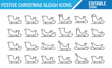 Santa Sleigh Outline Bundle – Minimal Vector Icons for Christmas Design