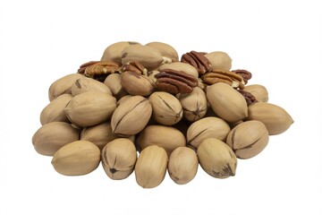 Fresh pecan nuts in shell and shelled pecan halves healthy snack food concept