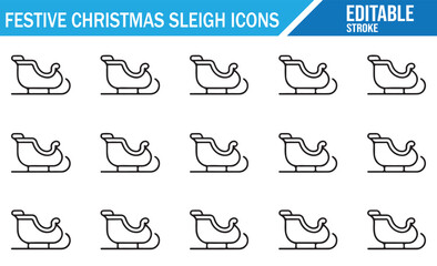 Obraz premium Minimal Christmas Sleigh Icons – Vector Line Art Collection for Festive Designs