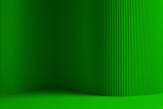 Christmas abstract green background for product presentation. Soft shadow and light, connection of horizontal and vertical lines, bending of material. Element for design.