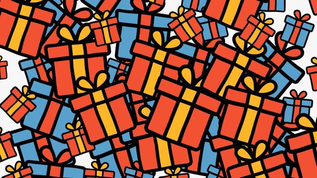 Christmas and New Year Flat Gift Collection pattern festive occasions, celebrations, wrapping paper, backgrounds, and party invitations.