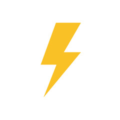 Flat yellow lightning bolt symbol representing thunderstorm energy, electric flash, and power in simple solid design.