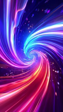 Speed of digital lights, neon glowing rays in motion into digital technology tunnels. Concept of virtual reality universe and artificial intelligence. 3d endless loop animation