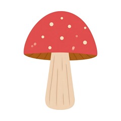 Whimsical Amanita Mushroom Illustration with Red Cap and White Spots.