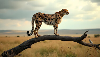 Cheetah Sprinting Fast Across the Savannah