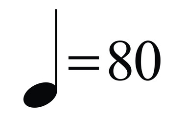 Quarter note equals 80 bpm icon, metronome mark vector illustration for rhythm and speed control, transparent background