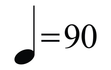 Quarter note equals 90 bpm icon, metronome mark vector illustration for fast tempo and rhythm, transparent background