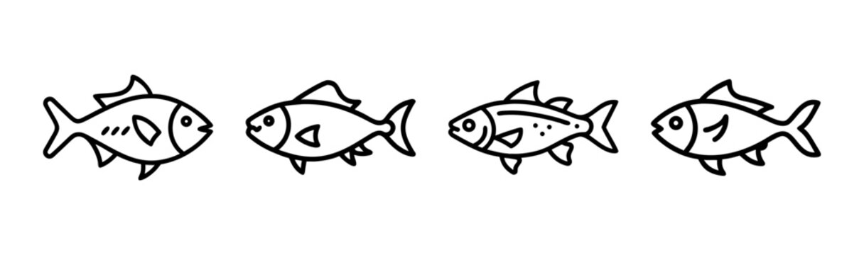 Four hand drawn style small fish swimming together aquatic life sketch simple drawing