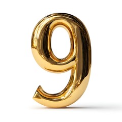 Luxurious Polished Golden Metallic Number Nine Opulent Reflective
