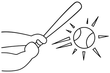 Exciting baseball hit with ball radiating energy and a hand gripping the bat firmly
