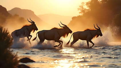 Elk Standing in Morning Misty Forest