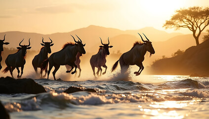 Elk Standing in Morning Misty Forest