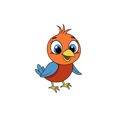 Fototapeta premium Cute cartoon orange and blue bird with big eyes isolated on white background