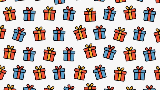 Gift doodle background for festive occasions, celebrations, wrapping paper, backgrounds, and party invitations.