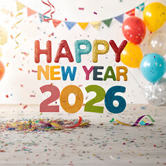 Happy birthday celebration card illustration vector with colorful party balloons, fun confetti, and decorative greeting text design