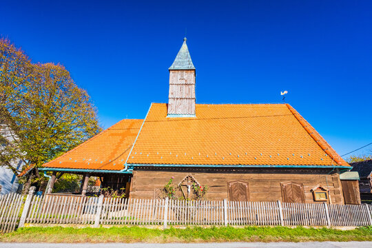Old traditional wooden chapel of saints Fabian and Sebastian in Letovanic, Croatia