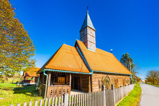 Old traditional wooden chapel of saints Fabian and Sebastian in Letovanic, Croatia
