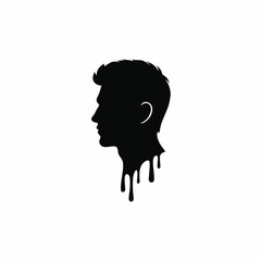 Male head dripping minimal vector silhouette black artistic design isolated-01.eps
