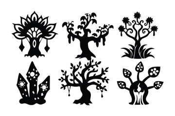 Decorative Silhouette Art: A collection of meticulously crafted silhouette illustrations showcases a variety of unique and captivating designs. Each silhouette features intricate details and forms.