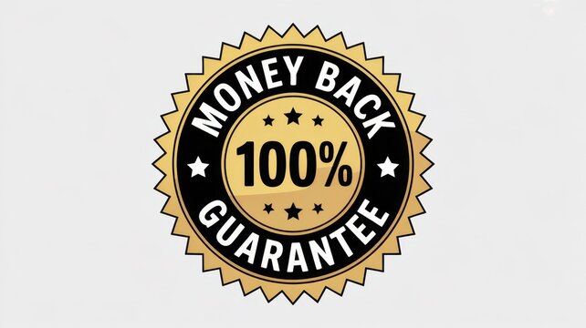 Money-Back Guarantee Seal: A detailed shot of the gold seal guarantee 100% money back, offering assurance and trust, the emblem radiates a sense of security and reliability.