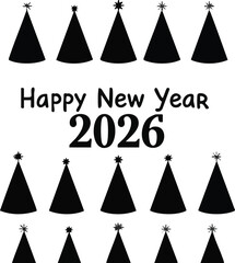 Happy New Year 2026 with Festive Party Hats and Stars