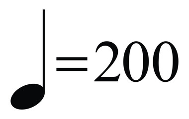 Quarter note equals 200 bpm vector, fast tempo metronome mark for high-speed rhythm design and energetic music visuals