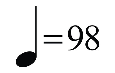 Quarter note equals 98 bpm vector, moderate tempo metronome mark for rhythm graphics and musical design projects