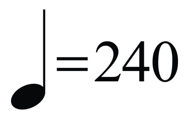 Quarter note equals 240 bpm vector, ultra-fast tempo metronome mark for intense rhythm and digital motion design graphics