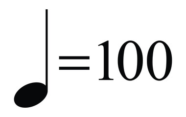 Quarter note equals 100 bpm vector, metronome tempo icon for rhythm, balance, and timing in digital music illustrations