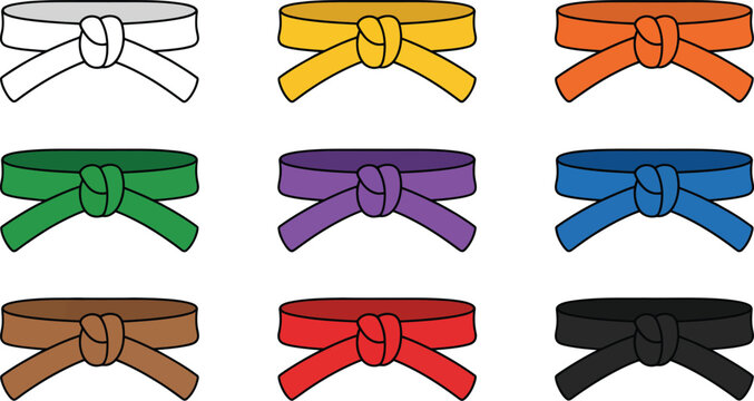 Collection of martial arts belts in various colors